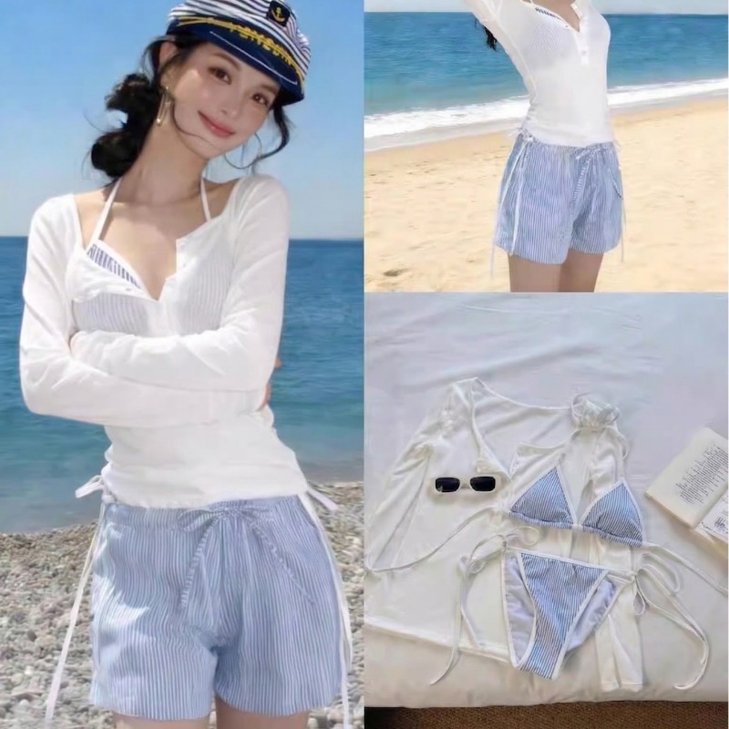 Swimwear - Korean Girl Bikini Four Piece Long