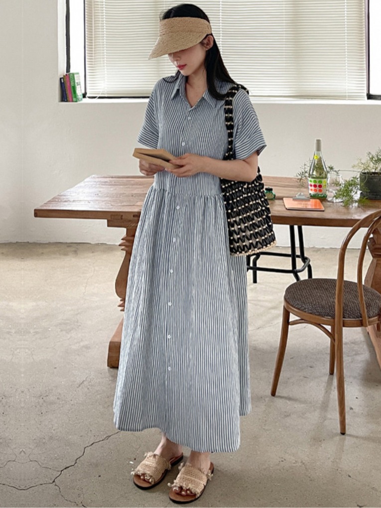 Retro Korean Style Slim Fit St - Korean Style A Line Shirt Dress 评论和价格