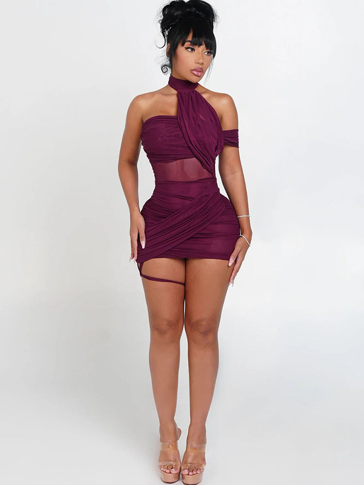 XTOCEAN See Through Sexy Dress - Y2K Backless Halter Mini Dress 评论和价格