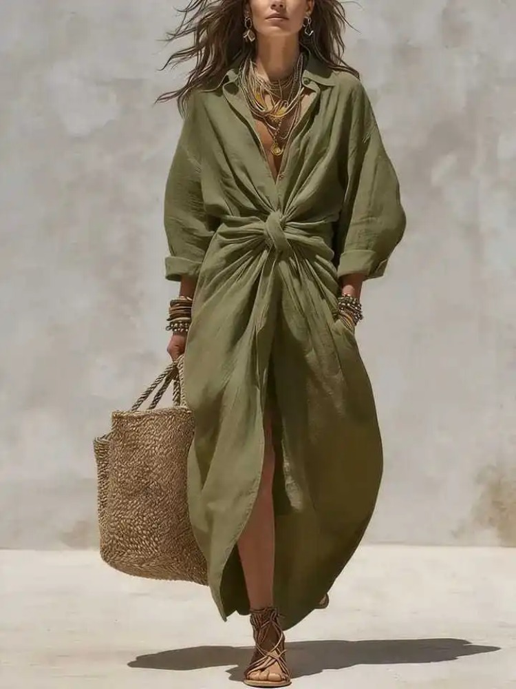 Women Boho White Linen‑Cotton  - Casual Loose Linen Shirt Dress 评论和价格