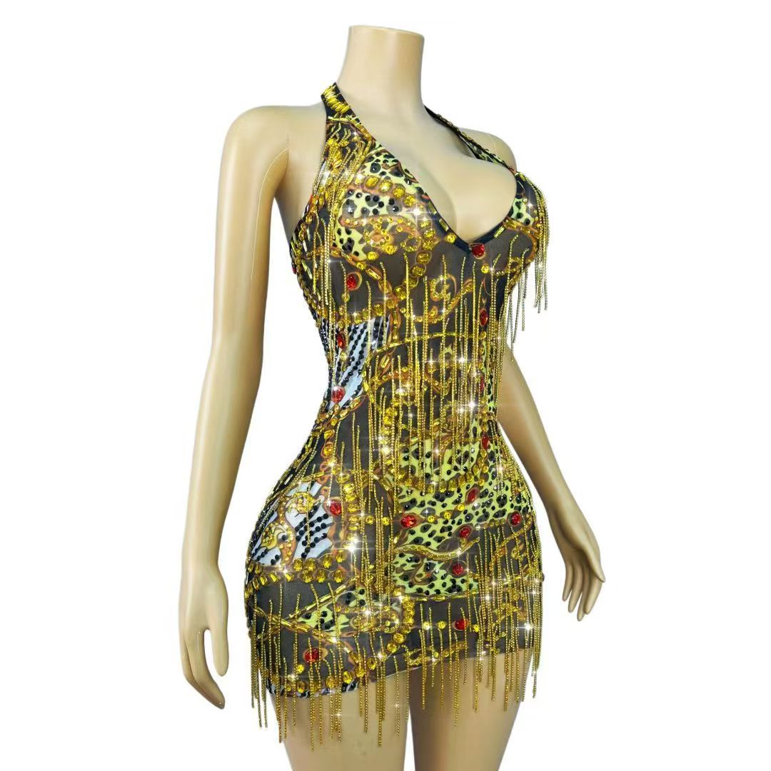Sparkly Gold Rhinestones Chain - Sparkly Rhinestone Club Party Dress 评论和价格