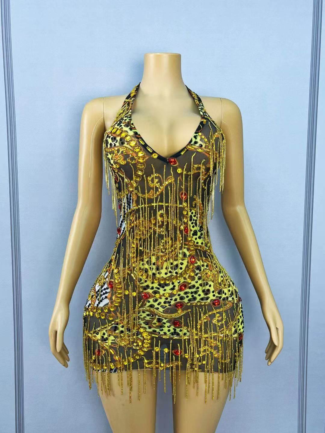 Sparkly Gold Rhinestones Chain - Sparkly Rhinestone Club Party Dress 评论和价格