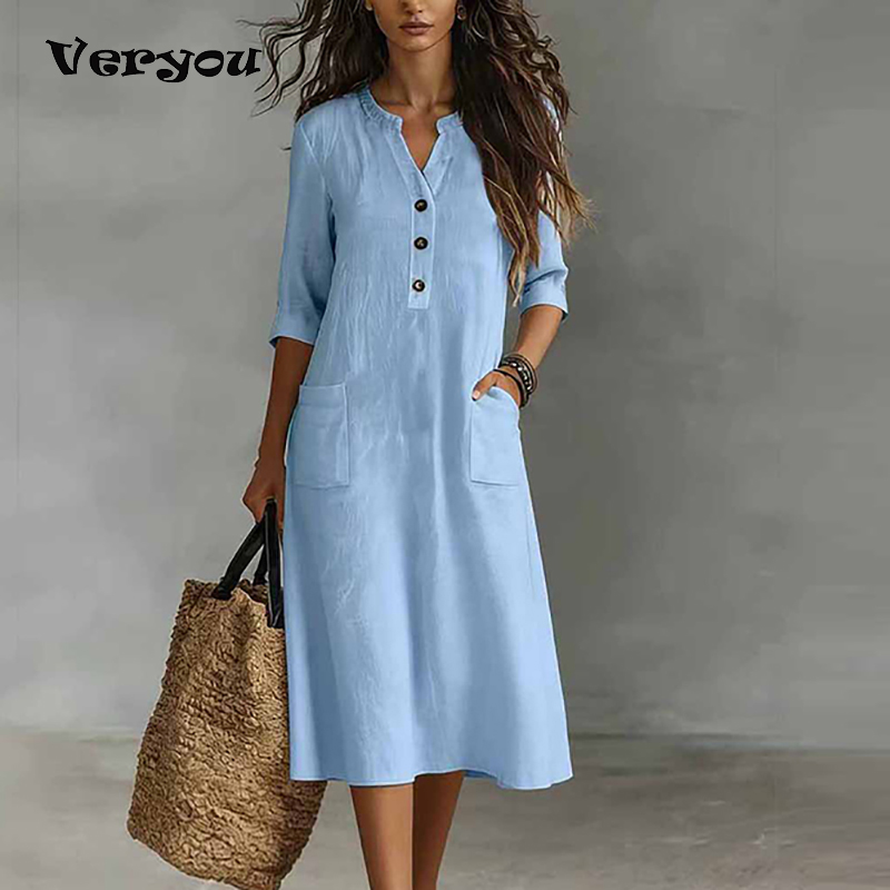 Women Casual Solid Color Half  - Boho Summer Beach Maxi Dress 评论和价格