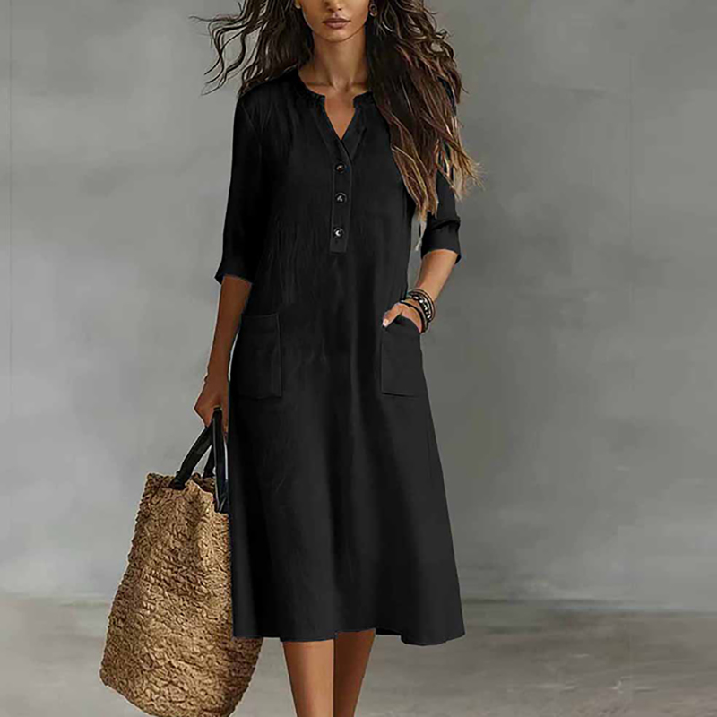 Women Casual Solid Color Half  - Boho Summer Beach Maxi Dress 评论和价格
