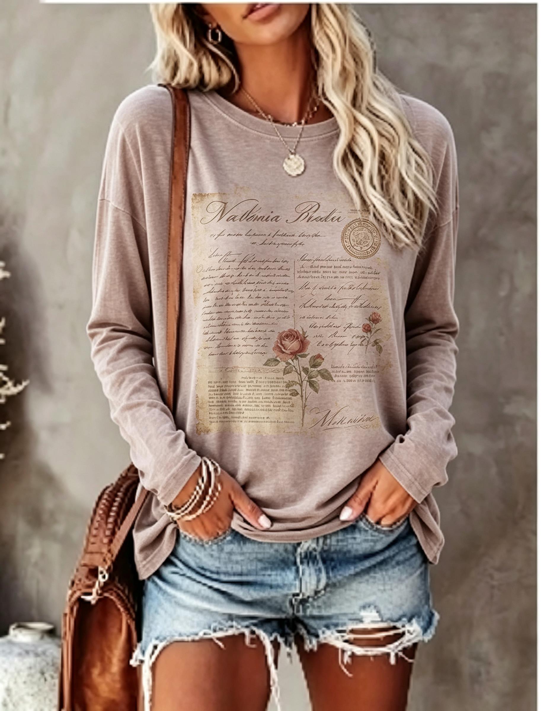 Women Long Sleeve T Shirt Vint - Blouses 评论和价格